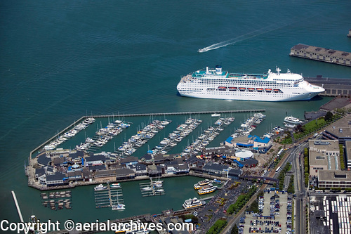 © aerialarchives.com Pier 39 with a Docked Cruise Ship, aerial photograph, photography, San Francisco, CA; AHLB3674, ACW08P