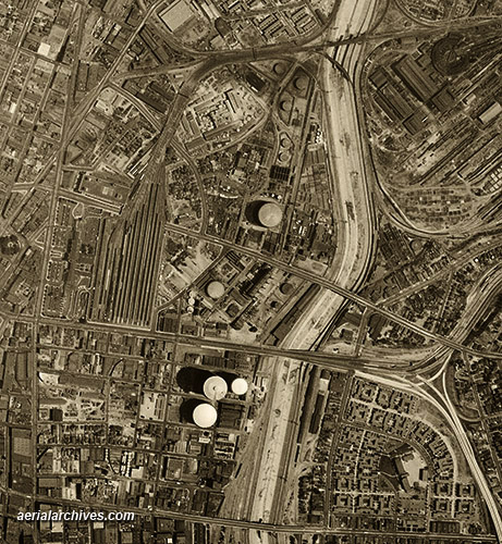 historical aerial photograph Los Angeles California infrastructure AHLV3277