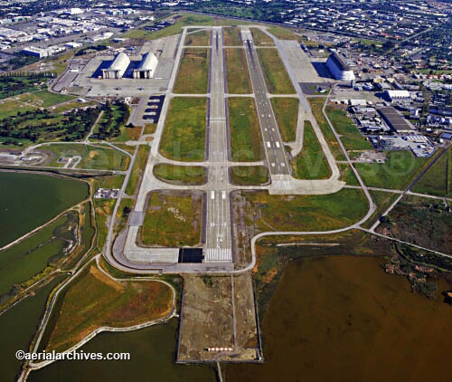 © aerialarchives.com, NASA Amses, Moffett Field airport, Mountain View, CA,  stock aerial photograph, aerial
photography, AHLB2370c.jpg